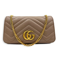 GG Marmont Wallet On Chain Pink in Calfskin, Gold hardware