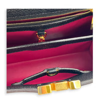 Capucines BB Black Top Handle Bag in Taurillon Leather, Gold hardware