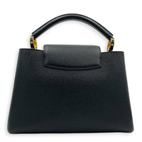 Capucines BB Black Top Handle Bag in Taurillon Leather, Gold hardware