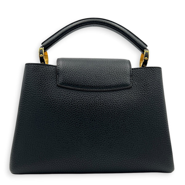 Capucines BB Black Top Handle Bag in Taurillon Leather, Gold hardware