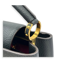 Capucines BB Black Top Handle Bag in Taurillon Leather, Gold hardware