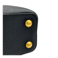 Capucines BB Black Top Handle Bag in Taurillon Leather, Gold hardware
