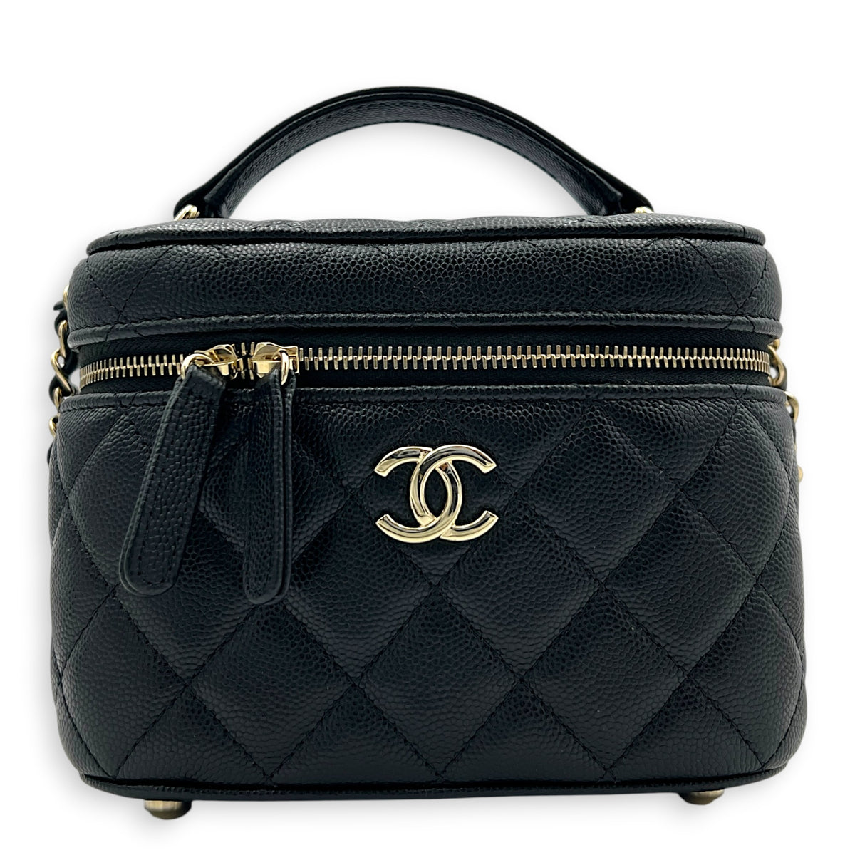 CC Quilted Box Black Vanity Bag in Caviar Leather, Gold hardware