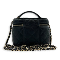 CC Quilted Box Black Vanity Bag in Caviar Leather, Gold hardware