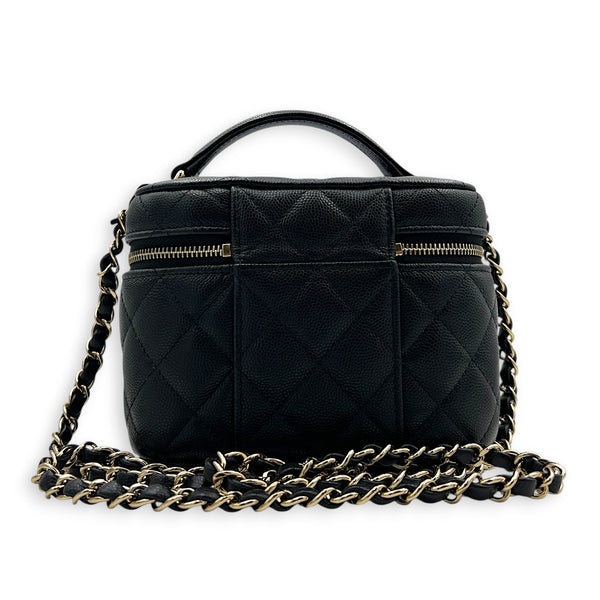 CC Quilted Box Black Vanity Bag in Caviar Leather, Gold hardware