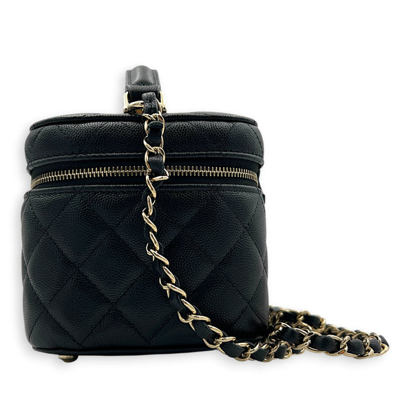 CC Quilted Box Black Vanity Bag in Caviar Leather, Gold hardware
