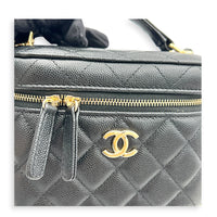 CC Quilted Box Black Vanity Bag in Caviar Leather, Gold hardware