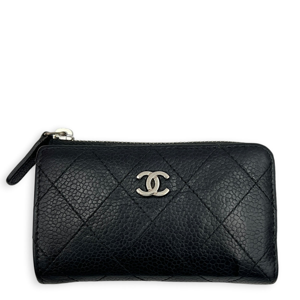 Classic Coin Purse Black in Caviar Leather, Silver hardware