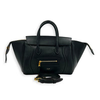 Little Luggage Black Top Handle Bag in Shiny Lambskin, Gold hardware
