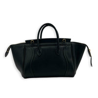 Little Luggage Black Top Handle Bag in Shiny Lambskin, Gold hardware