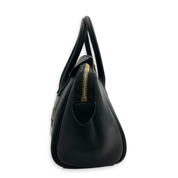 Little Luggage Black Top Handle Bag in Shiny Lambskin, Gold hardware