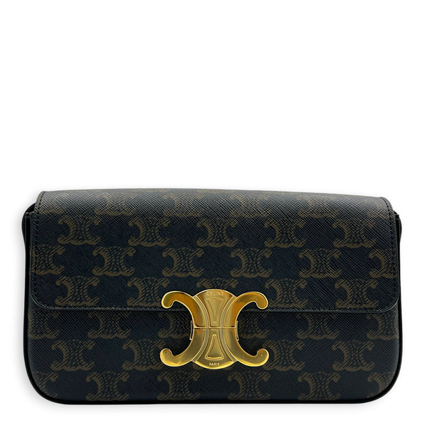 Triomphe Crossbody Bag Medium Tan in Coated Canvas, Gold hardware