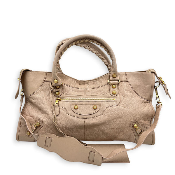 City Medium Pink Top Handle Bag in Lambskin, Gold hardware