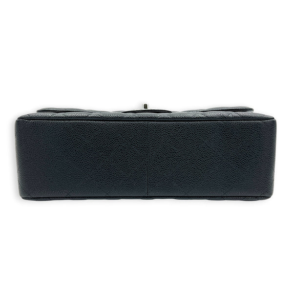 Classic Double Flap Jumbo Black Shoulder Bag in Caviar Leather, Silver hardware