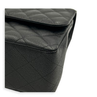 Classic Double Flap Jumbo Black Shoulder Bag in Caviar Leather, Silver hardware