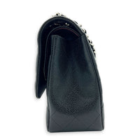 Classic Double Flap Jumbo Black Shoulder Bag in Caviar Leather, Silver hardware