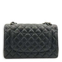 Classic Double Flap Jumbo Black Shoulder Bag in Caviar Leather, Silver hardware