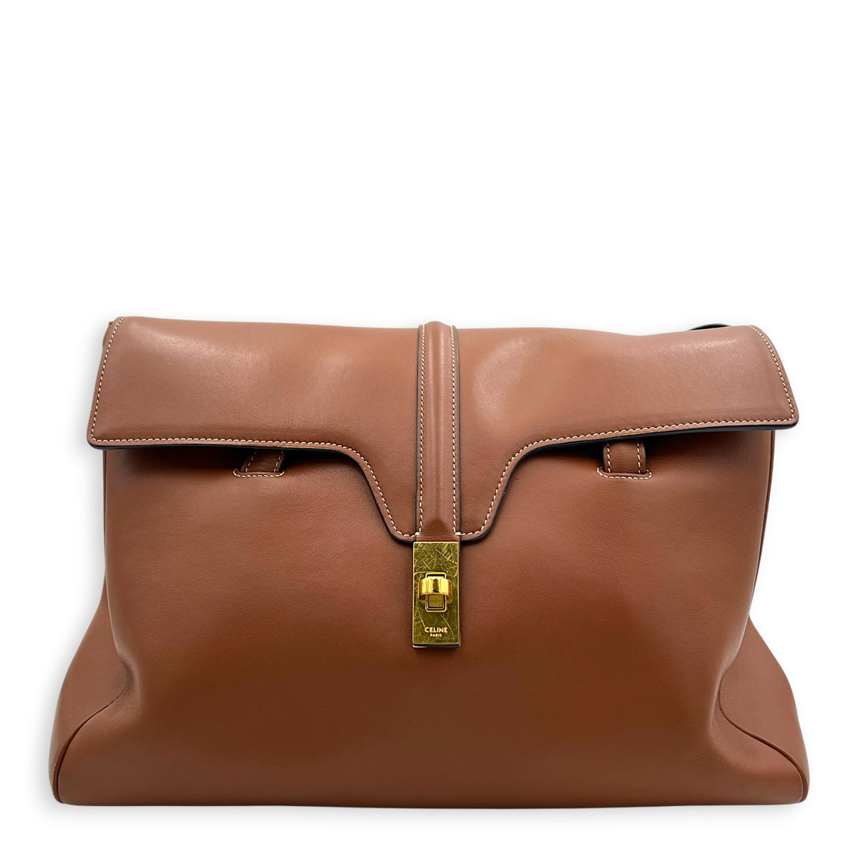 16 Tote Bag Brown in Calfskin, Gold hardware