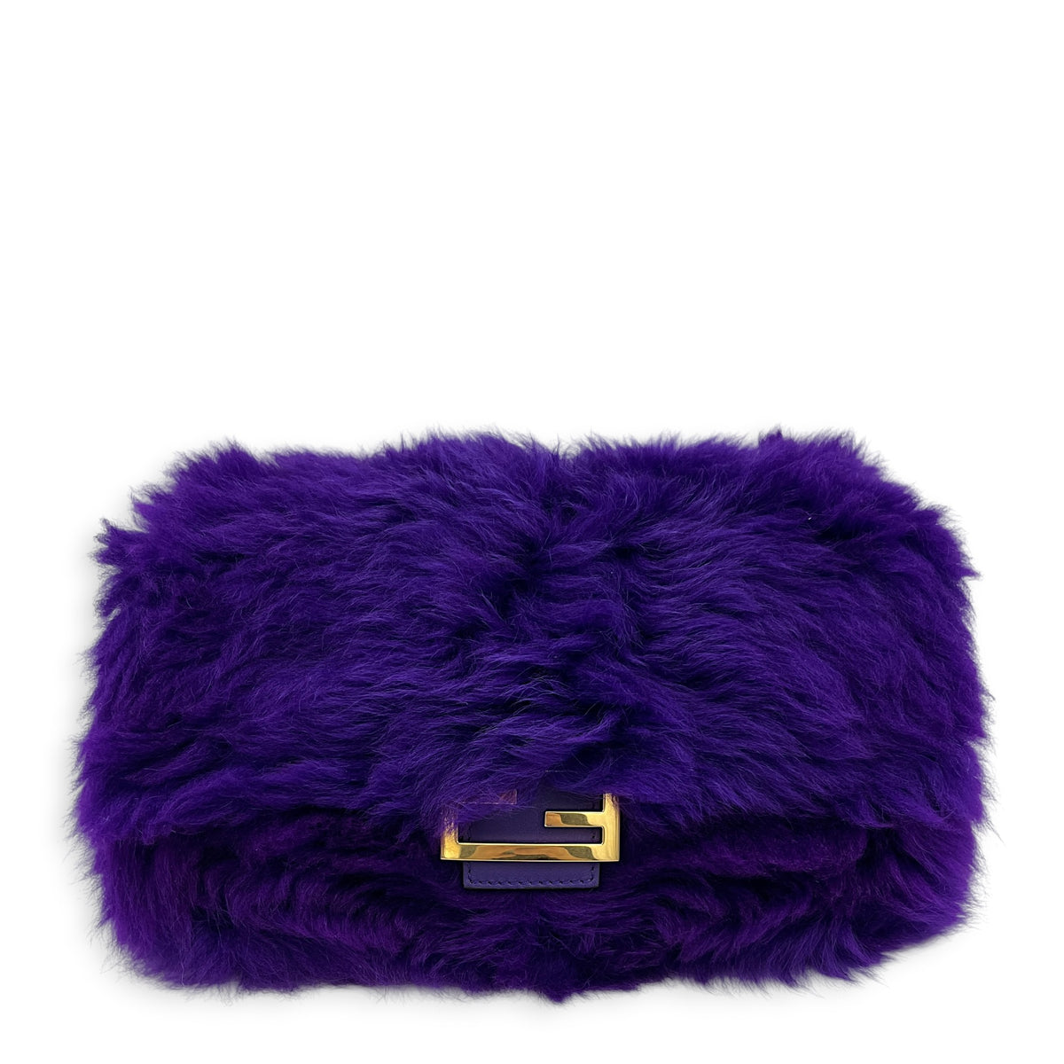 Baguette Crossbody Bag Purple in Shearling, Gold hardware