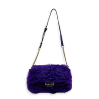 Baguette Crossbody Bag Purple in Shearling, Gold hardware