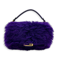 Baguette Crossbody Bag Purple in Shearling, Gold hardware