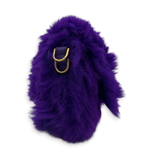 Baguette Crossbody Bag Purple in Shearling, Gold hardware