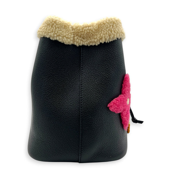 NeoNoe Teddy MM Black Bucket Bag in Calfskin, Gold hardware