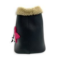 NeoNoe Teddy MM Black Bucket Bag in Calfskin, Gold hardware