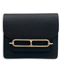 Roulis Slim Compact Noir Wallet in Chevre Mysore, Gold hardware