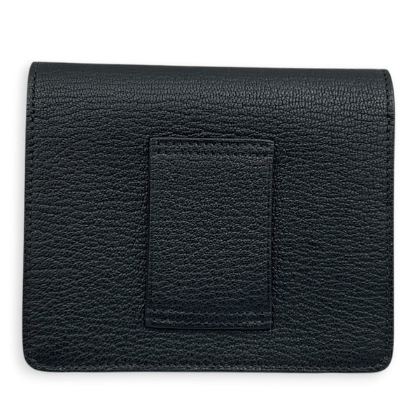 Roulis Slim Compact Noir Wallet in Chevre Mysore, Gold hardware