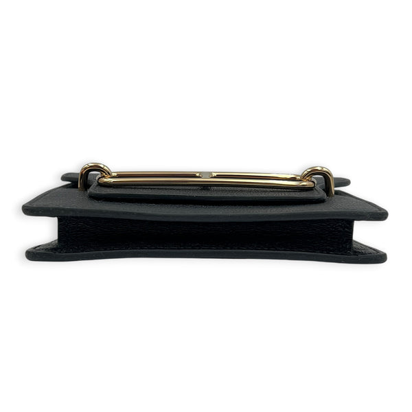 Roulis Slim Compact Noir Wallet in Chevre Mysore, Gold hardware