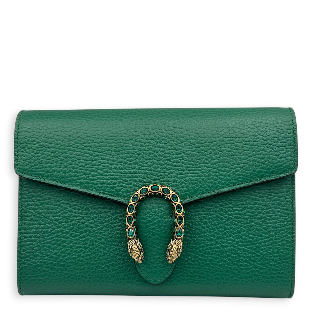 Dionysus Wallet On Chain Green in Calfskin, Ruthenium hardware