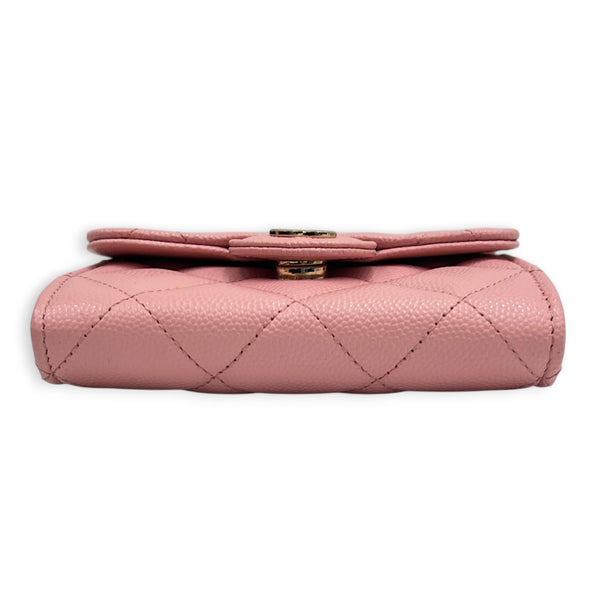 CC Pink Wallet On Chain in Caviar Leather, Gold hardware