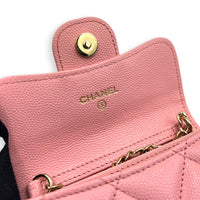 CC Pink Wallet On Chain in Caviar Leather, Gold hardware