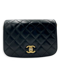 CC Black Messenger in Calfskin, Gold hardware