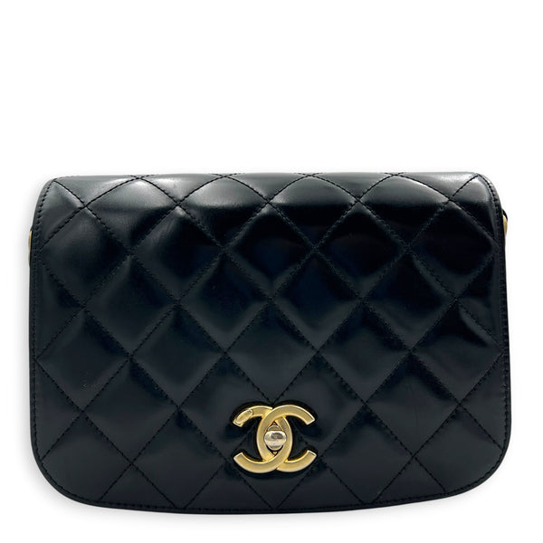 CC Black Messenger in Calfskin, Gold hardware
