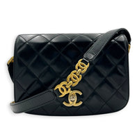 CC Black Messenger in Calfskin, Gold hardware