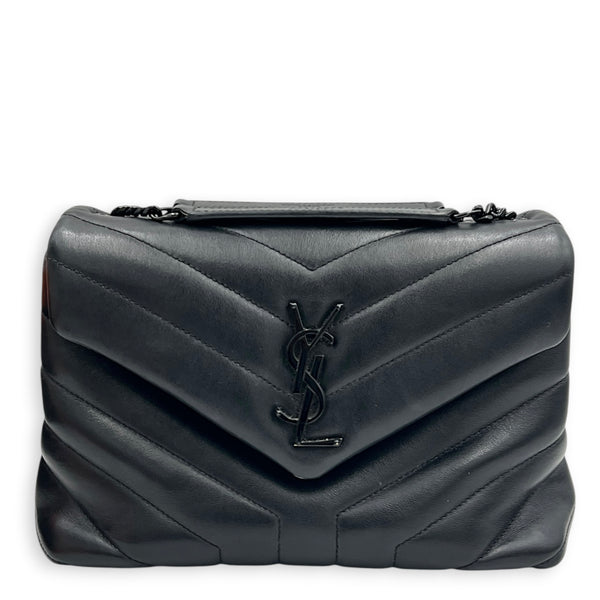 Loulou Shoulder Bag Small Black in Calfskin, Black hardware