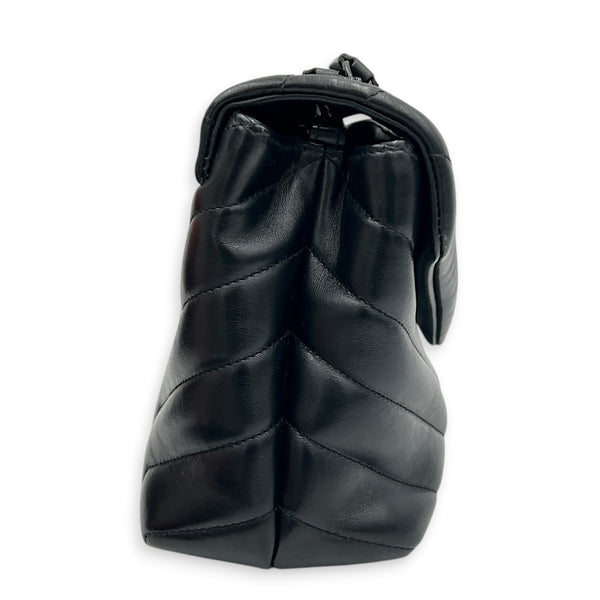 Loulou Shoulder Bag Small Black in Calfskin, Black hardware