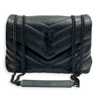 Loulou Shoulder Bag Small Black in Calfskin, Black hardware