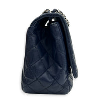 CC Chevron Shoulder Bag Navy Blue in Calfskin, Silver hardware