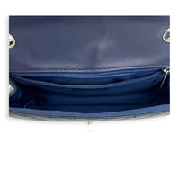 CC Chevron Shoulder Bag Navy Blue in Calfskin, Silver hardware