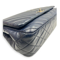 CC Chevron Shoulder Bag Navy Blue in Calfskin, Silver hardware