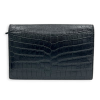 Kate Tassle Wallet On Chain Noir in Crocodile Embossed Calfskin, Silver hardware