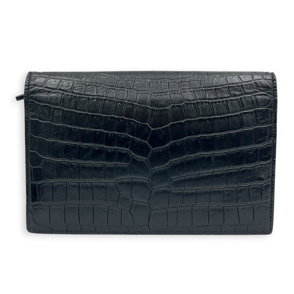 Kate Tassle Wallet On Chain Noir in Crocodile Embossed Calfskin, Silver hardware