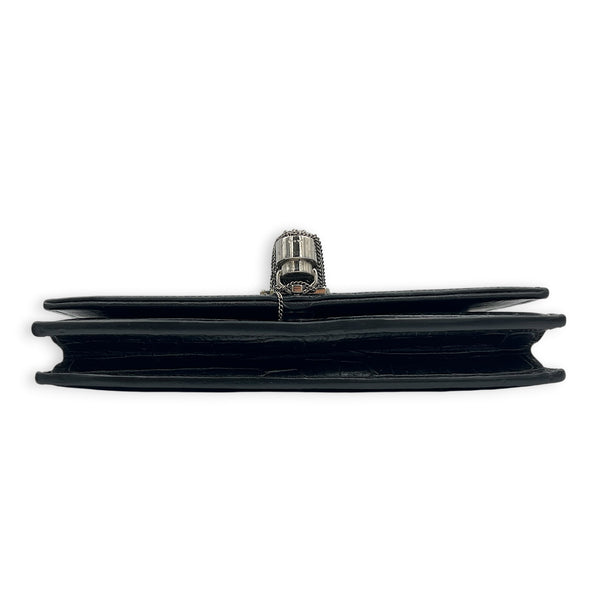 Kate Tassle Wallet On Chain Noir in Crocodile Embossed Calfskin, Silver hardware