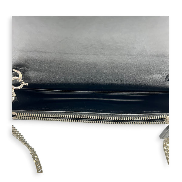 Kate Tassle Wallet On Chain Noir in Crocodile Embossed Calfskin, Silver hardware