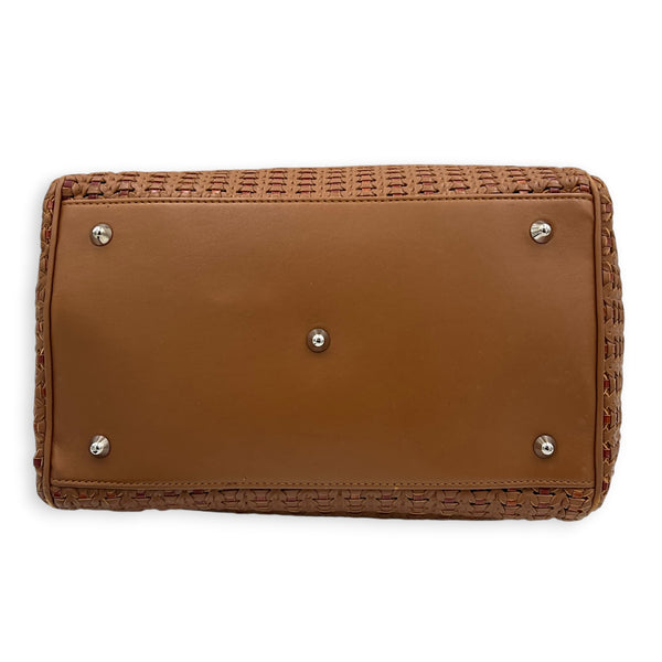 Soft Lady Dior Large Brown Woven Leather Top Handle Bag in Calfskin, Silver hardware
