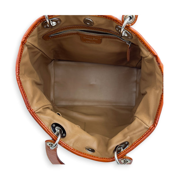 Soft Lady Dior Large Brown Woven Leather Top Handle Bag in Calfskin, Silver hardware
