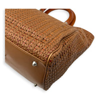 Soft Lady Dior Large Brown Woven Leather Top Handle Bag in Calfskin, Silver hardware